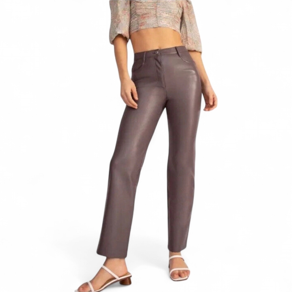Aritzia Wilfred Y2K Melina Vegan Leather Straight Leg Pant Sz 4 in Sparrow Taupe